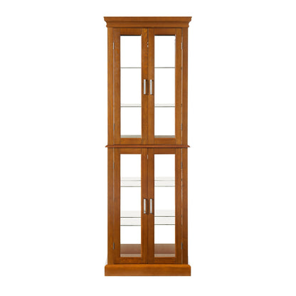 Lighted Curio Cabinet with Adjustable Shelves and Mirrored Back Panel - Dark Brown, Dark Red, Light Brown