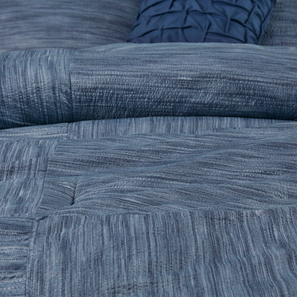 Navy Seersucker Comforter Set with Hypoallergenic Filling - King