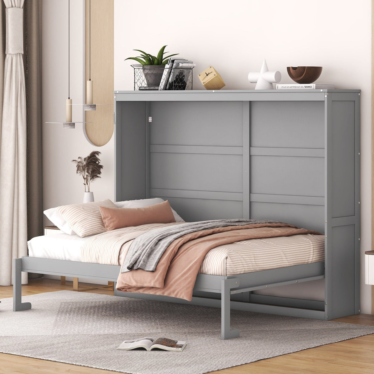 Full Size Gray Murphy Bed Wall Bed - Space Saving Solution