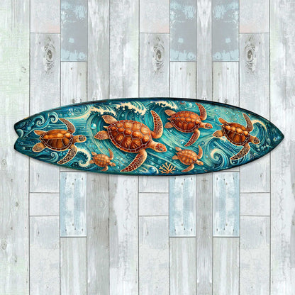Sea Turtle Surfboard Coastal Wall Art – Handcrafted Ocean Wave Wooden Decor by G.DeBrekht – Marine Life Beach House Accent – 8490150HS