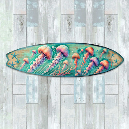 Jellyfish Surfboard Wall Art – Handcrafted Underwater Coastal Decor by G.DeBrekht – Ocean-Inspired Wooden Accent for Indoor &amp; Outdoor – 8490153HS
