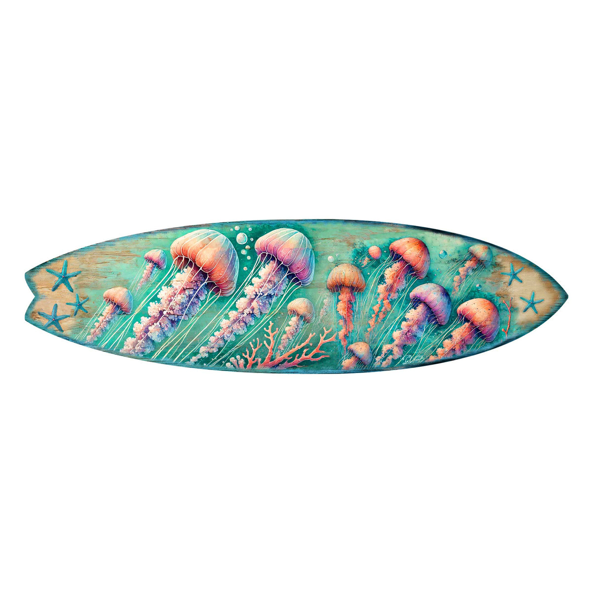 Jellyfish Surfboard Wall Art – Handcrafted Underwater Coastal Decor by G.DeBrekht – Ocean-Inspired Wooden Accent for Indoor &amp; Outdoor – 8490153HS