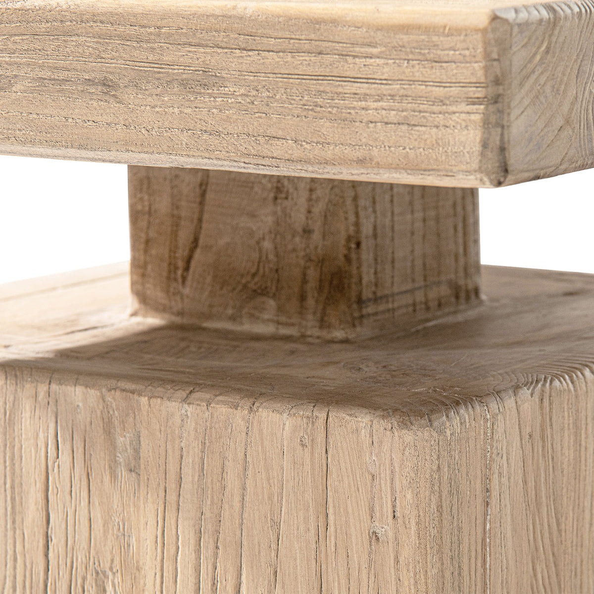 Solid Block Plinth End Table with Reclaimed Elm - Heritage Light Natural Brown
