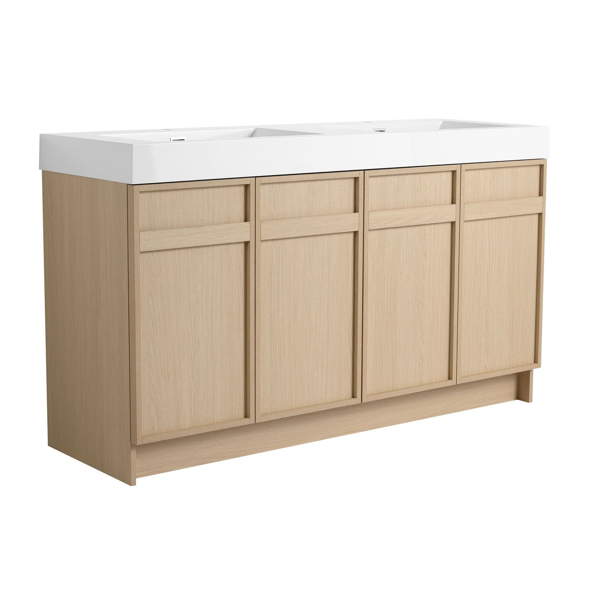 Light Brown Freestanding Bathroom Vanity with Resin Sink &amp; Soft Close Cabinet Doors