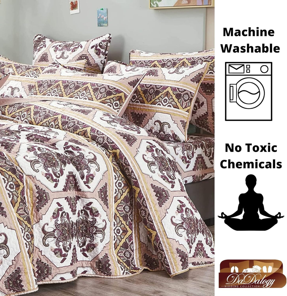DaDa Bedding Majestic Oriental Kilim Bedspread - Royal Persian Traditional Design Intricate Ornate Ornament Print Coverlet w/ Shams