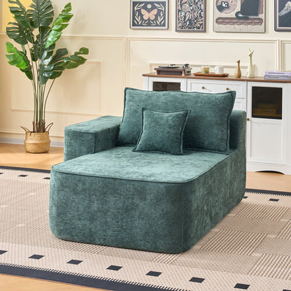 Modern Green Chenille L Shaped Sectional Sofa with Chaise