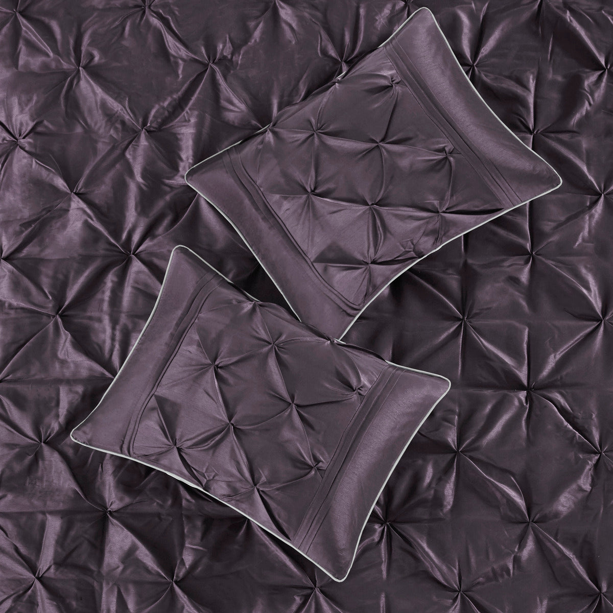 7 Piece Tufted Comforter Set in Plum for King Beds