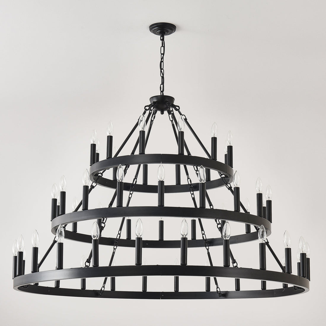 39.37 Inch 3-Tier Wagon Wheel Chandelier with 36 Lights - Matte Black