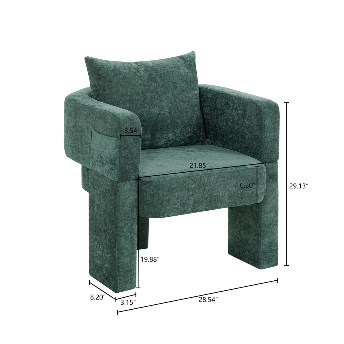Modern 3-Leg Chenille Accent Chair with Ergonomic Arms &amp; Removable Pillow