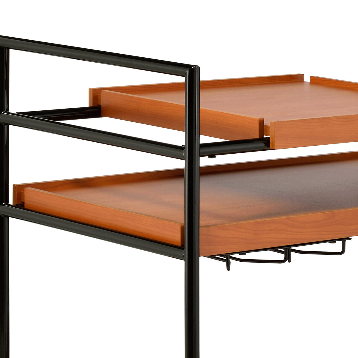Honey Oak &amp; Black Finish Bar Cart with Wooden Trays - Oaken