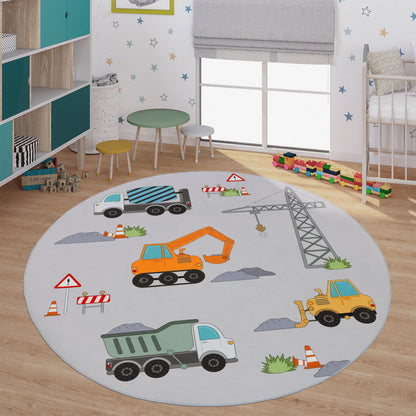 Kids Play-Mat Bob Construction Site with Trucks &amp; Cranes in Grey