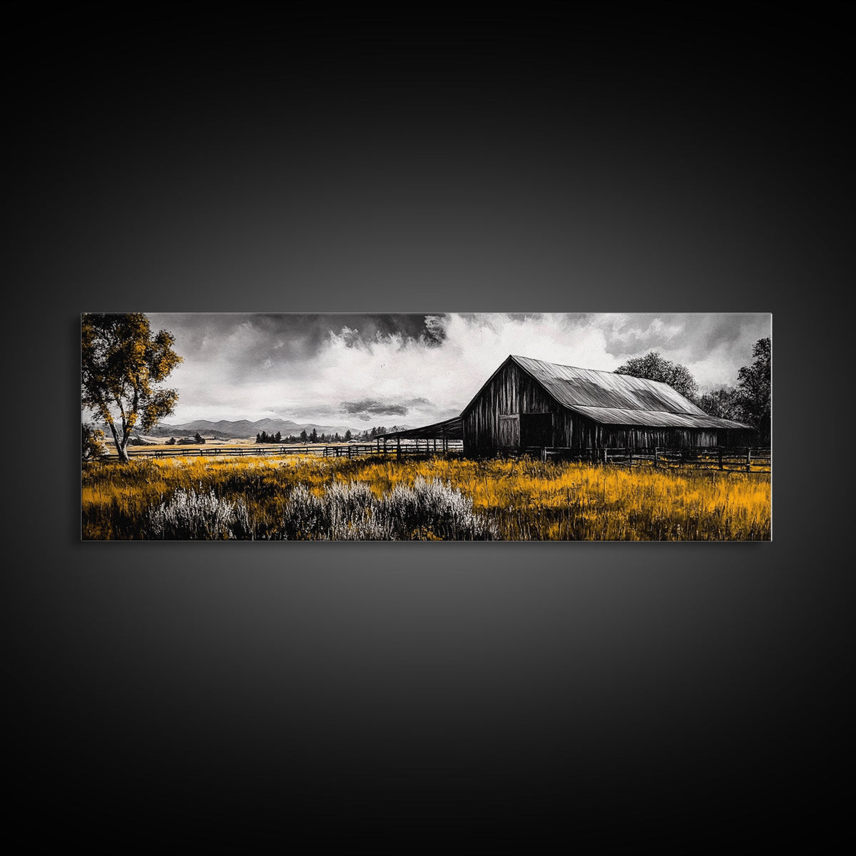Western Ranch Barn Landscape – Rustic Farmhouse Canvas Art