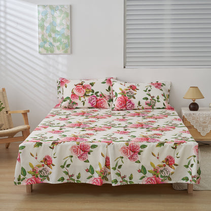 DaDa Bedding Romantic Roses Floral Bed Skirt - Matching Pink &amp; White Ruffled Dust Ruffle for Quilted Coverlet Set - Lightweight &amp; Breathable Polyester Bedskirt