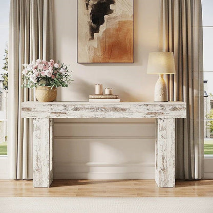 Modern Farmhouse 63-inch Console Sofa Table in Rustic White Wood Finish