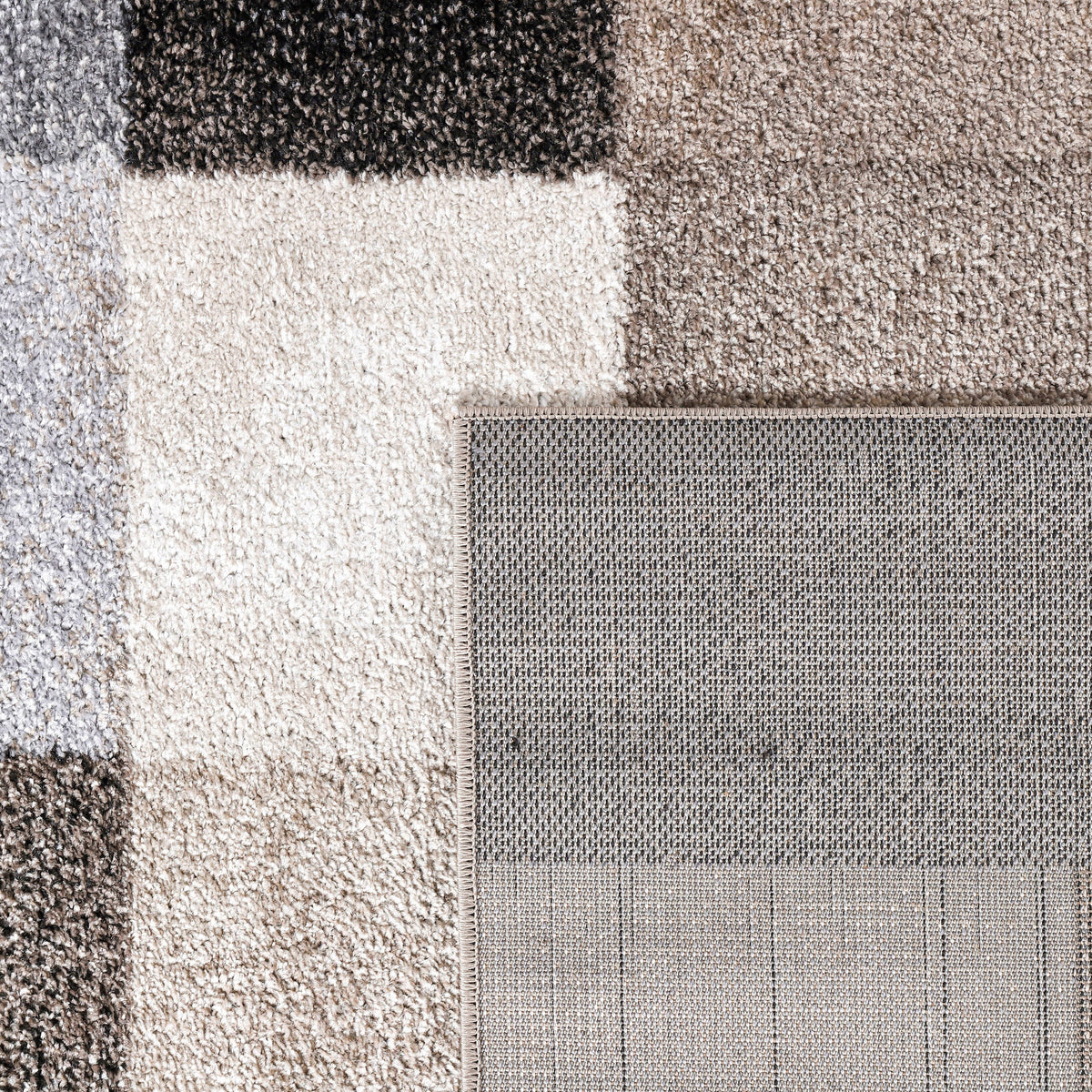 Modern Living Room Rug Fiesta Patchwork Look in Beige and Grey