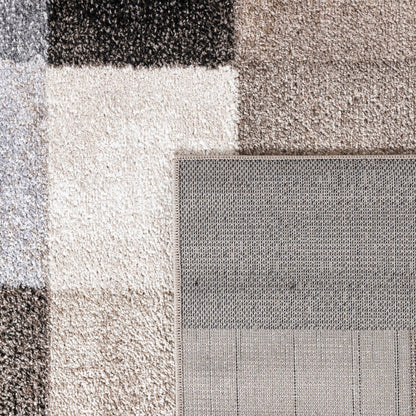 Modern Living Room Rug Fiesta Patchwork Look in Beige and Grey
