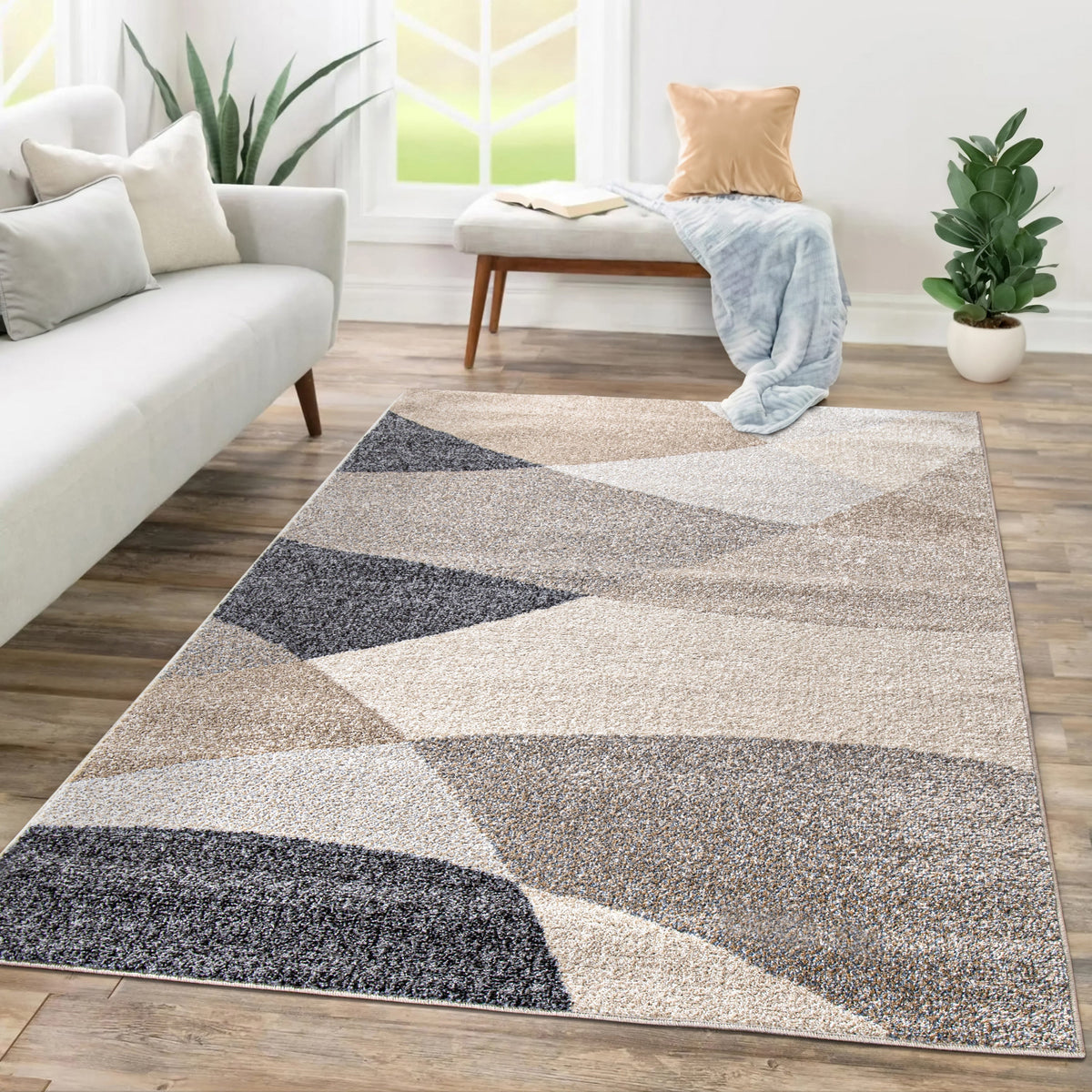 Living Room Rug Fiesta with Geometric Design in Beige Grey Cream