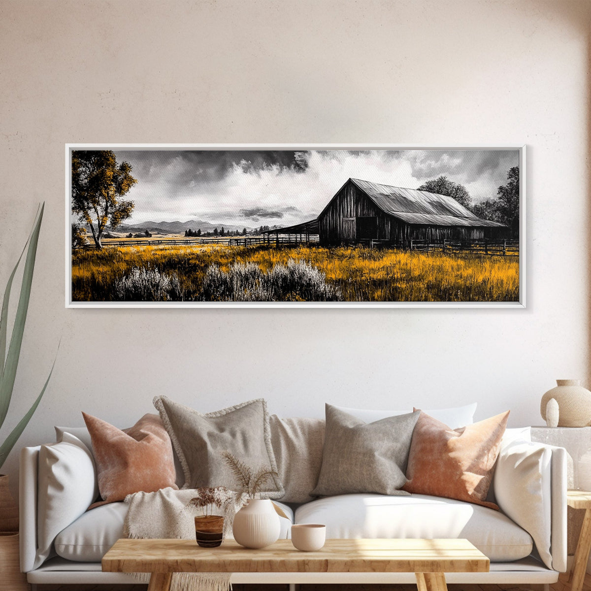 Western Ranch Barn Landscape – Rustic Farmhouse Canvas Art