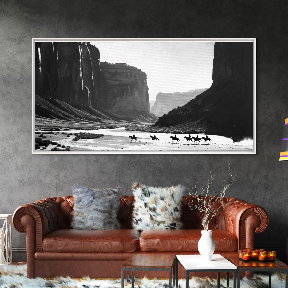 Cowboys Riding Canyon – Western Framed Canvas Wall Art