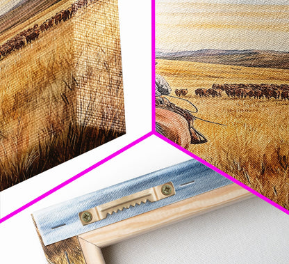 Cowboy &amp; Cattle Framed Canvas – Western Rustic Wall Art