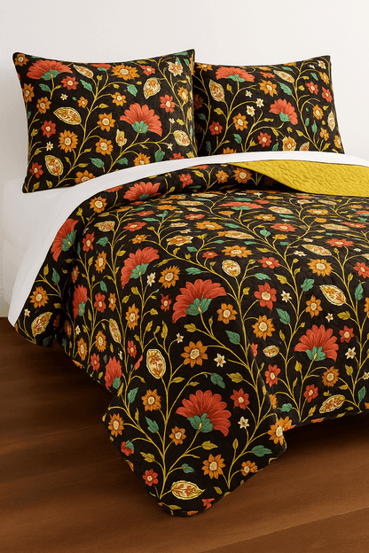 DaDa Bedding Marigold’s Floral Brown Yellow Botanical Garden Quilted Bedspread Set (HS-3330)
