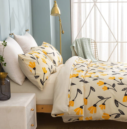 DaDa Bedding Yellow Fleur Duvet Cover, Sheets &amp; Valance Set