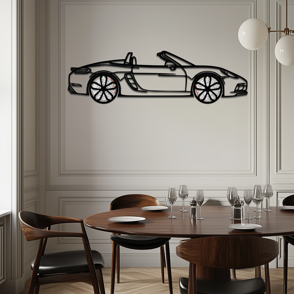 Porsche 718 Boxster GTS Metal Wall Art – Rotating Wheels – Luxury Car Silhouette Decor,KAFMEKA053