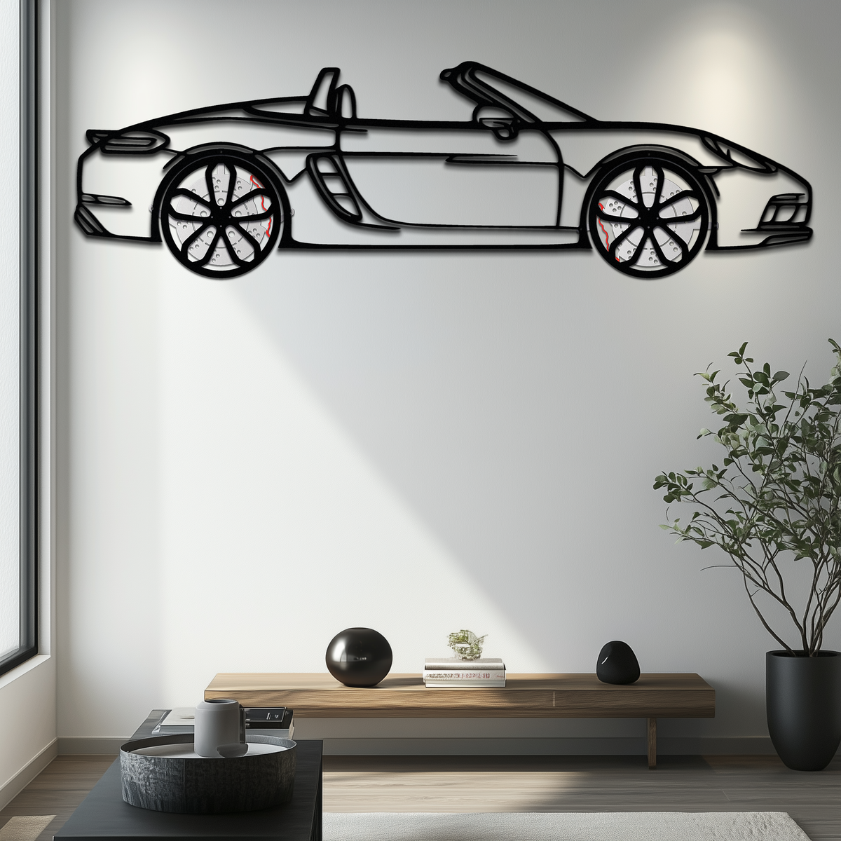 Porsche 718 Boxster GTS Metal Wall Art – Rotating Wheels – Luxury Car Silhouette Decor,KAFMEKA053
