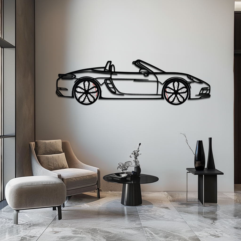 Porsche 718 Boxster GTS Metal Wall Art – Rotating Wheels – Luxury Car Silhouette Decor,KAFMEKA053