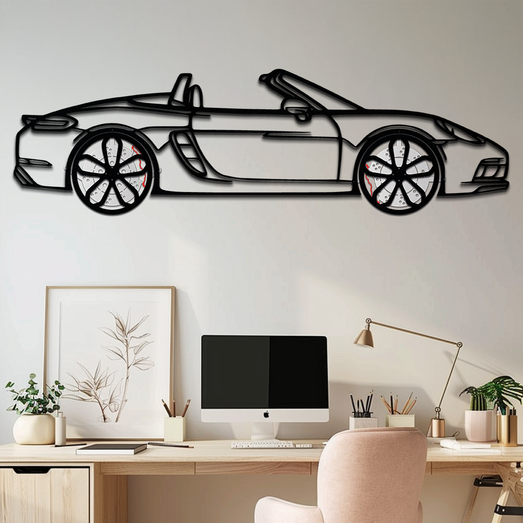 Porsche 718 Boxster GTS Metal Wall Art – Rotating Wheels – Luxury Car Silhouette Decor,KAFMEKA053