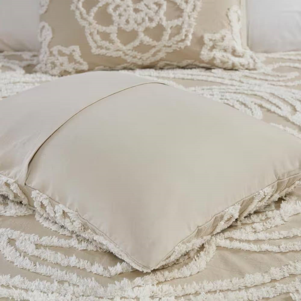 King 100-Percent Cotton Chenille Bedspread with Fringe Hem in Khaki Taupe Beige