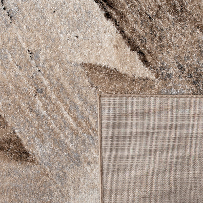 Designer Rug Mona with Artful Brushstroke Effect in Cream Brown Black