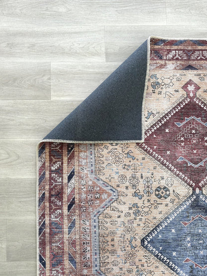 Azanna Terracotta Blue Beige Modern Turkish Rug