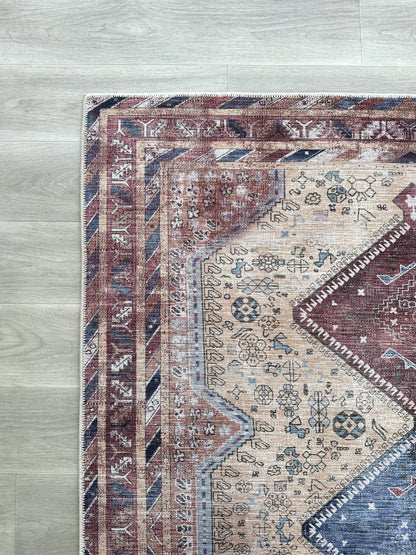 Azanna Terracotta Blue Beige Modern Turkish Rug