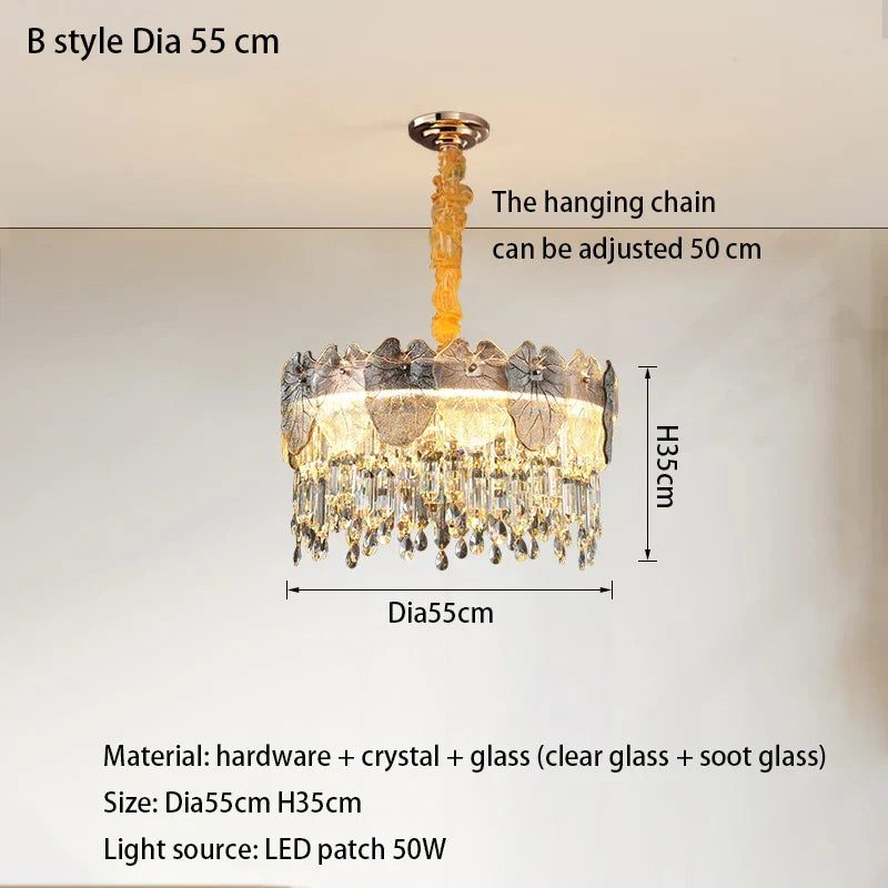 LED Modern Crystal Gold Chandelier | Kitchen Island Lighting