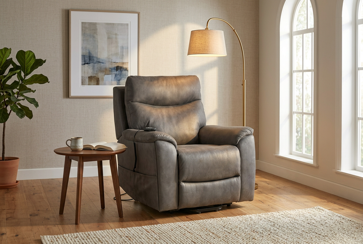 Serenity Slate Grey Ultra Infinite Position Lift Chair with Power Headrest, Heat, Massage &amp; Wireless Charging