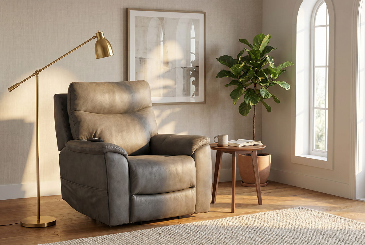 Serenity Slate Grey Ultra Infinite Position Lift Chair with Power Headrest, Heat, Massage &amp; Wireless Charging