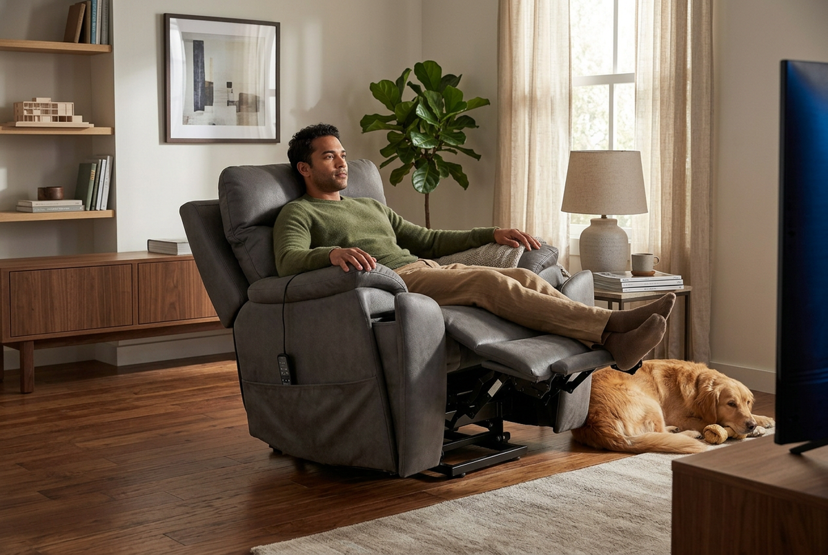 Serenity Slate Grey Ultra Infinite Position Lift Chair with Power Headrest, Heat, Massage &amp; Wireless Charging