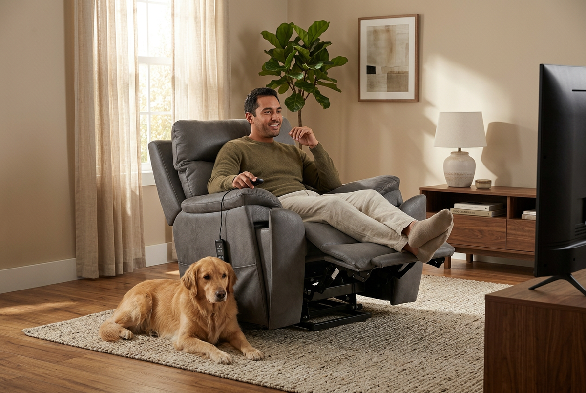 Serenity Slate Grey Ultra Infinite Position Lift Chair with Power Headrest, Heat, Massage &amp; Wireless Charging