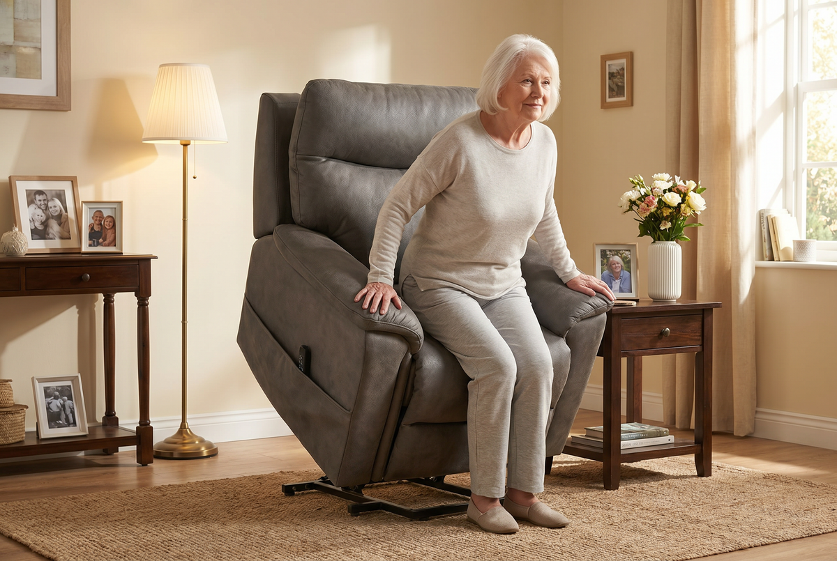 Serenity Slate Grey Ultra Infinite Position Lift Chair with Power Headrest, Heat, Massage &amp; Wireless Charging