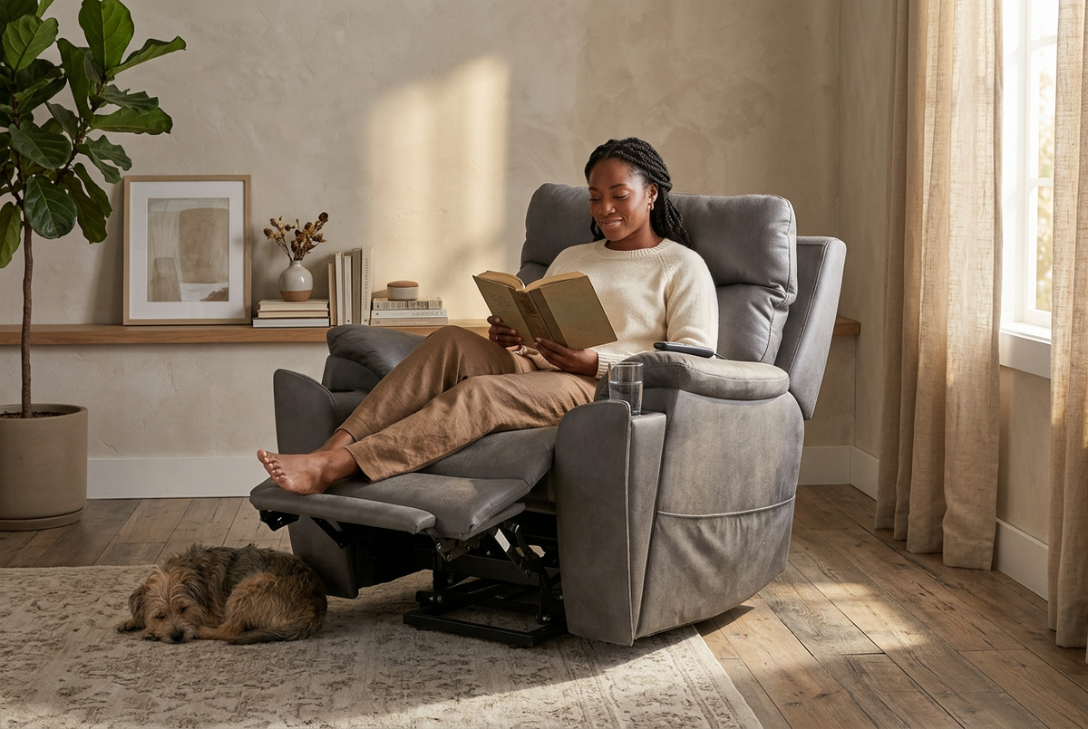 Serenity Slate Grey Ultra Infinite Position Lift Chair with Power Headrest, Heat, Massage &amp; Wireless Charging