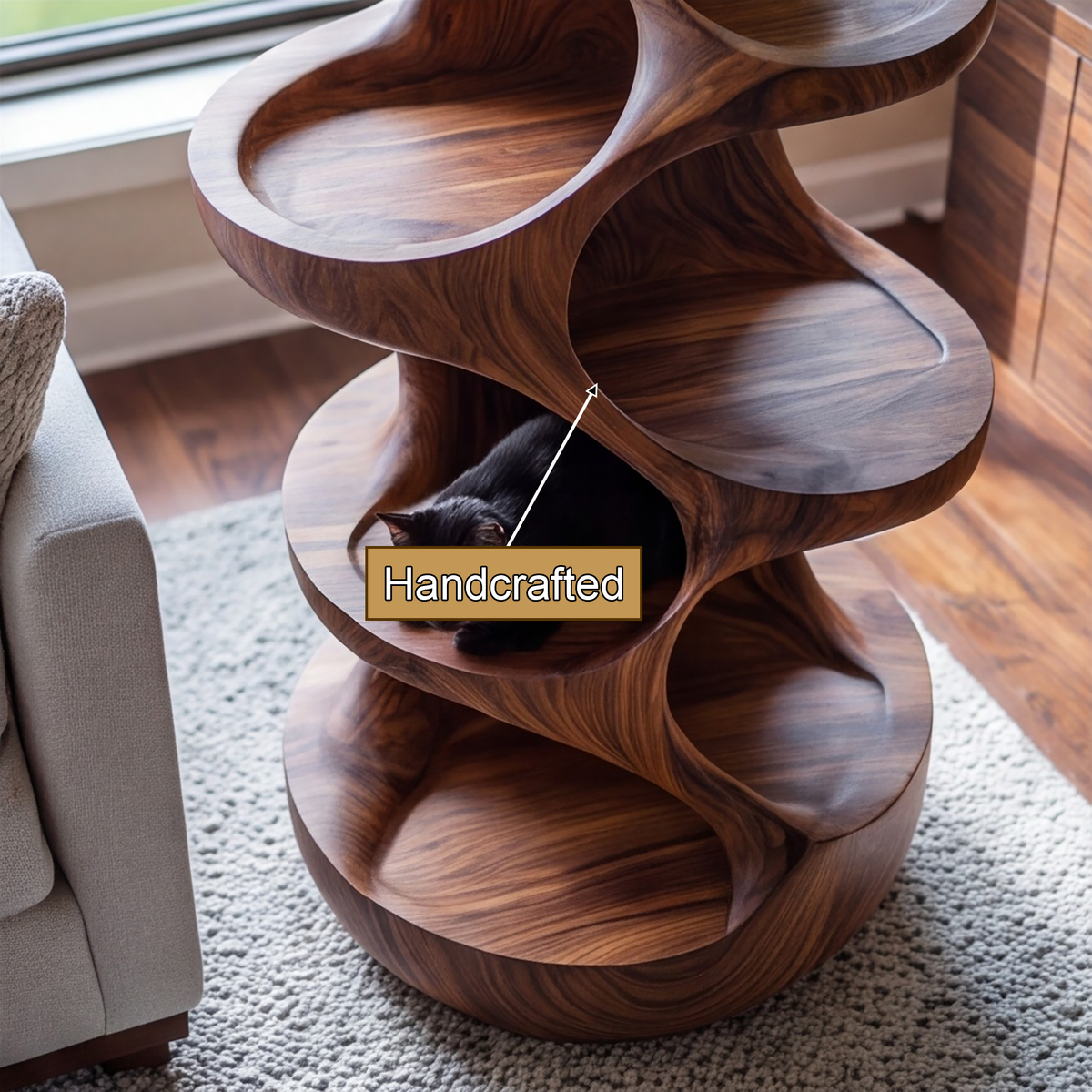 Virex Sculpted Solid Wood Tree-Inspired Cat Tree Shelf