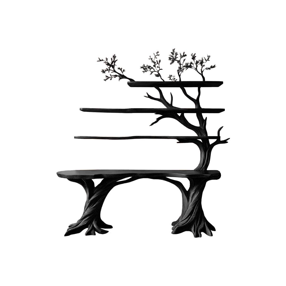 Valtheris Live Edge Solid Wood Console Table with Shelves