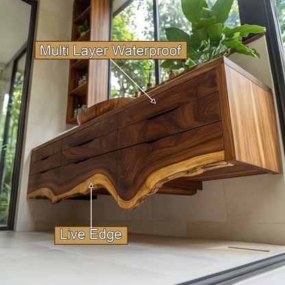 Virella Live Edge Solid Wood Floating Bathroom Vanity with Drawers