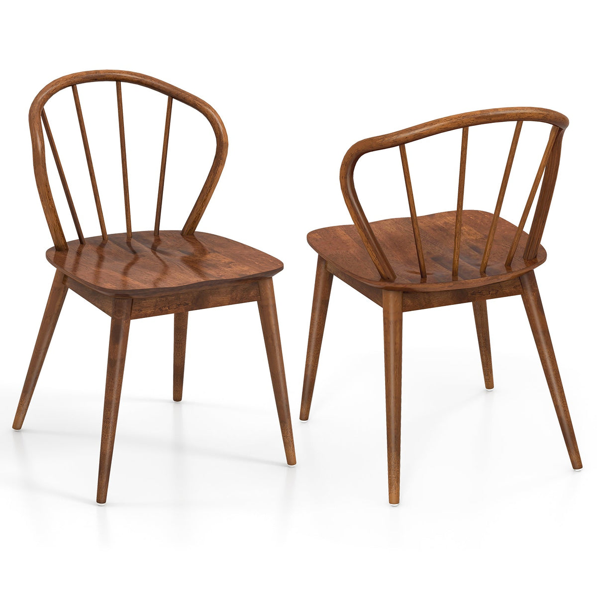 Wooden Dining Chair Set of 2 with High Spindle Back and Wide Seat