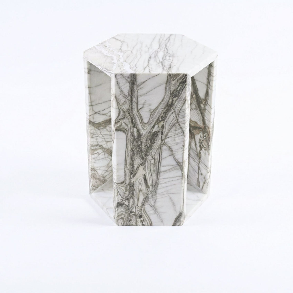 Modern Minimalist Hexagon Side Table with Honed Marble Finish - Gold, White, Pink, Dark Green, Dark Gray