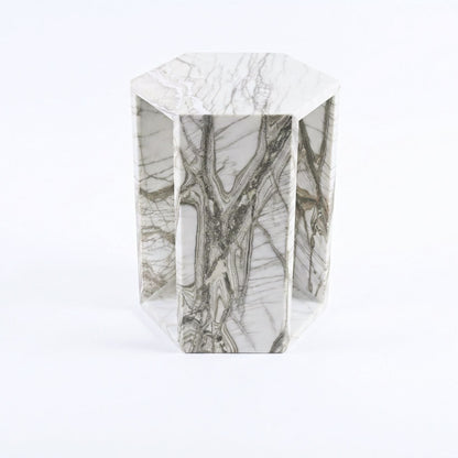 Modern Minimalist Hexagon Side Table with Honed Marble Finish - Gold, White, Pink, Dark Green, Dark Gray