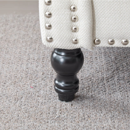 Beige Faux Leather Accent Chair with Rolled Arms and Nailhead Trim