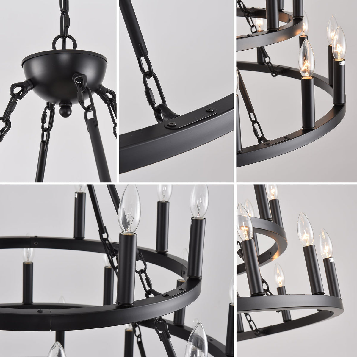 39.37 Inch 3-Tier Wagon Wheel Chandelier with 36 Lights - Matte Black