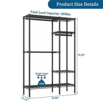 Freestanding Clothes Rack with Adjustable Shelves and 3 Garment Rails - Black